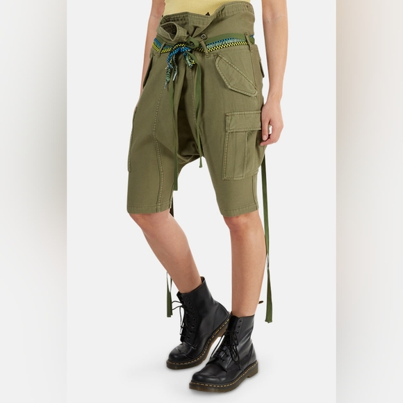Sz 24 NWT $795 R13 rolled waist belted cargo khaki shorts